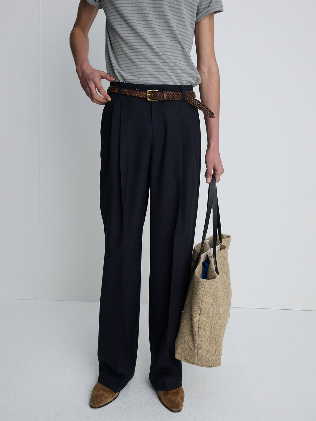 Tonywack - Tropical Wool Low-Rise Pleated Trousers (Navy) product image 5 | TRAB K-Fashion Australia