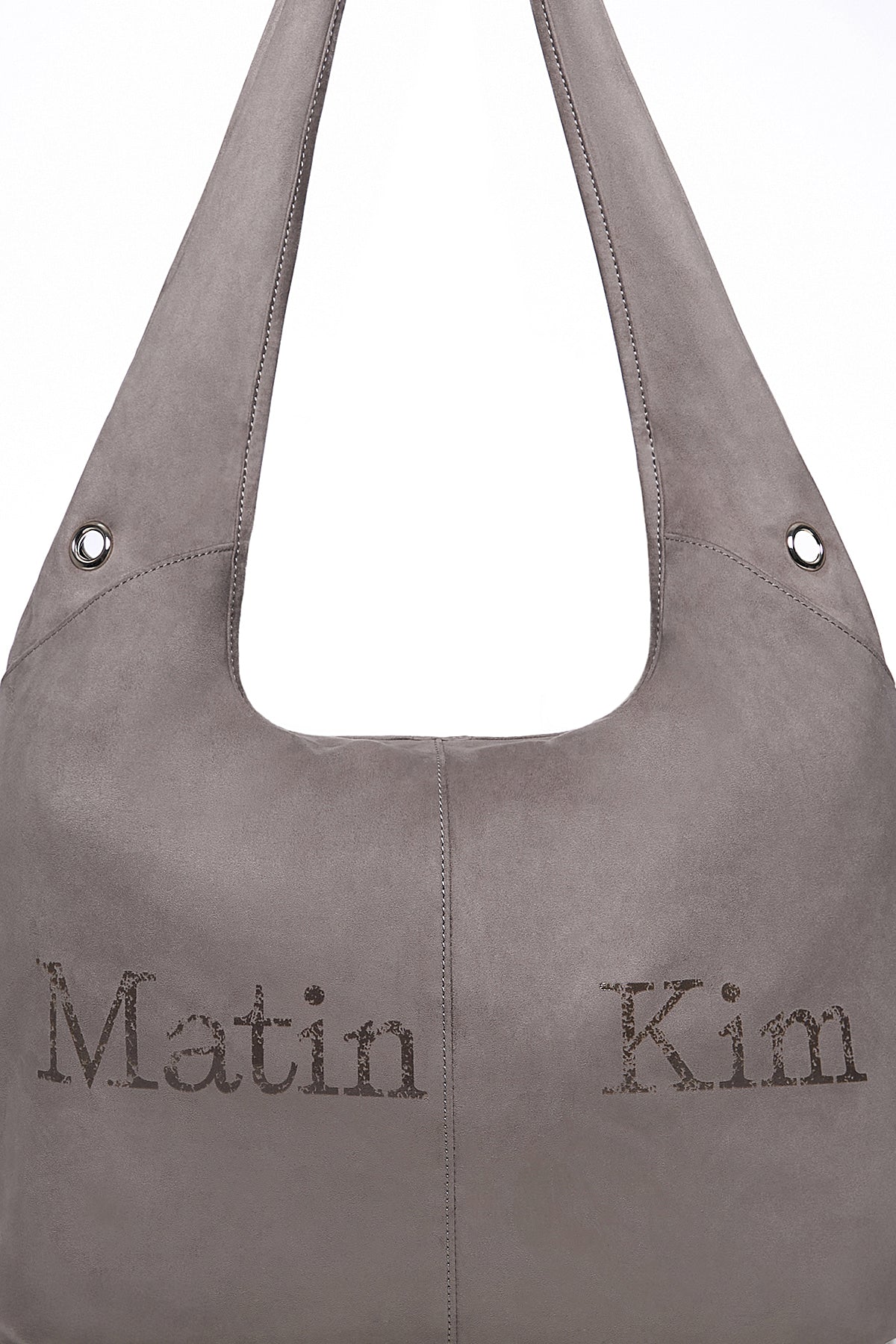 Matin Kim - Logo Point Suede Round Ecobag (Charcoal) product image 3 | TRAB K-Fashion Australia