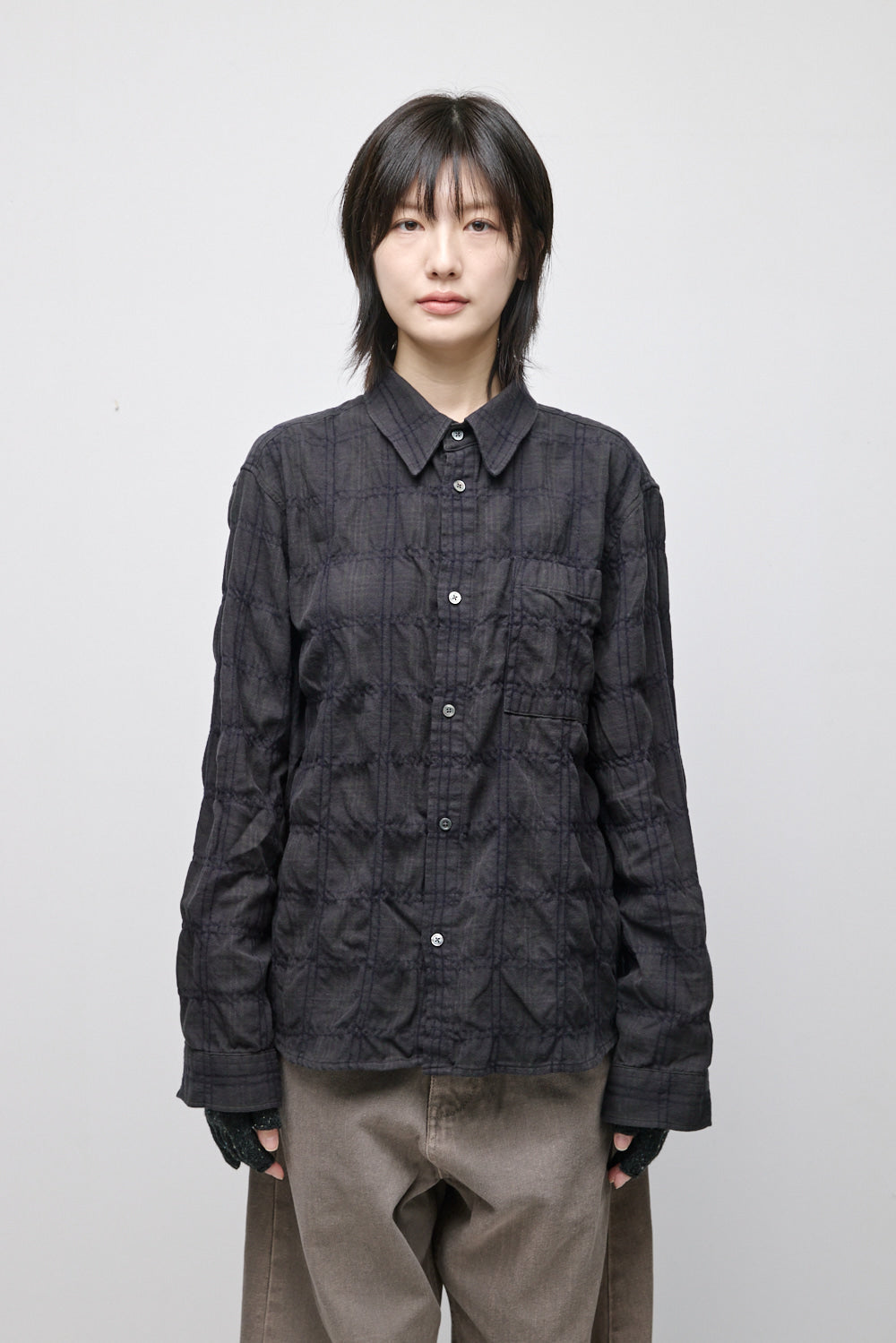 Hatchingroom - Museum Shirt Shirring Check Dark (Brown) product image 14 | TRAB K-Fashion Australia