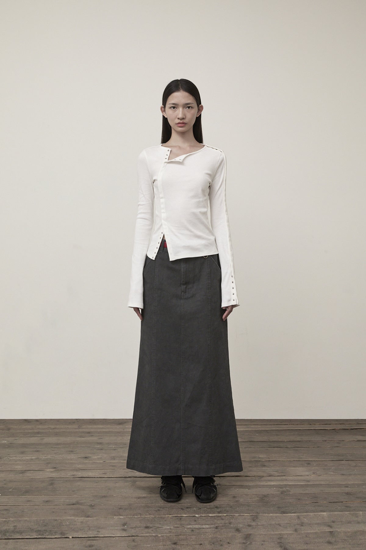 Matin Kim - Snap Detail Slim Top (Ivory) product image 11 | TRAB K-Fashion Australia