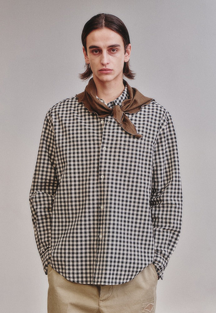 Art if acts - Gingham Check Oxford Shirt (Cream/Black) product image 1 | TRAB K-Fashion Australia