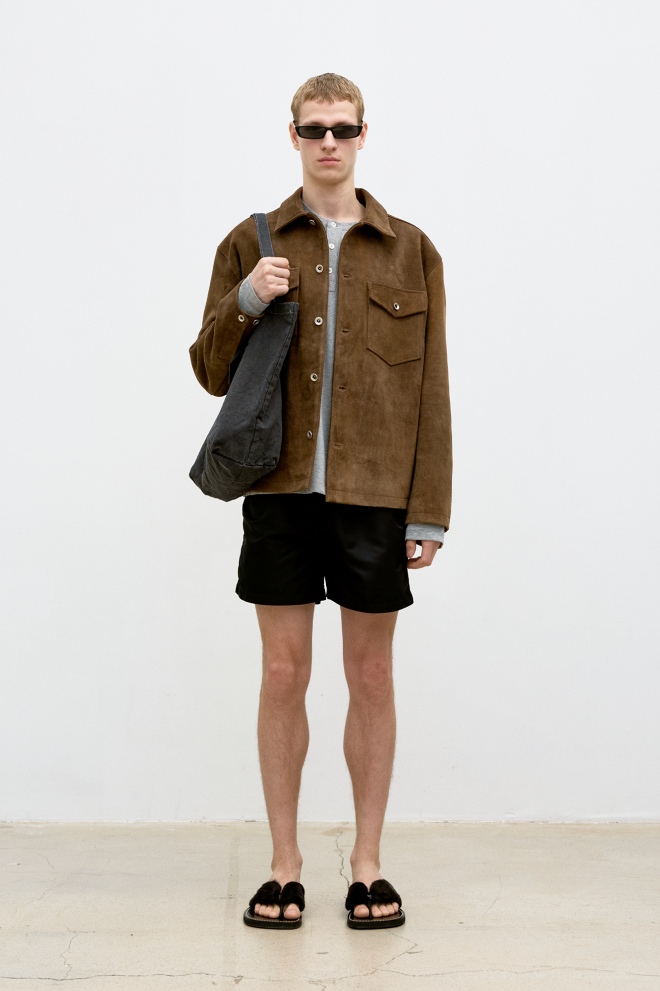 Coor - Suede Two-Tone Button Shirt Jacket (Camel Brown) product image 2 | TRAB K-Fashion Australia