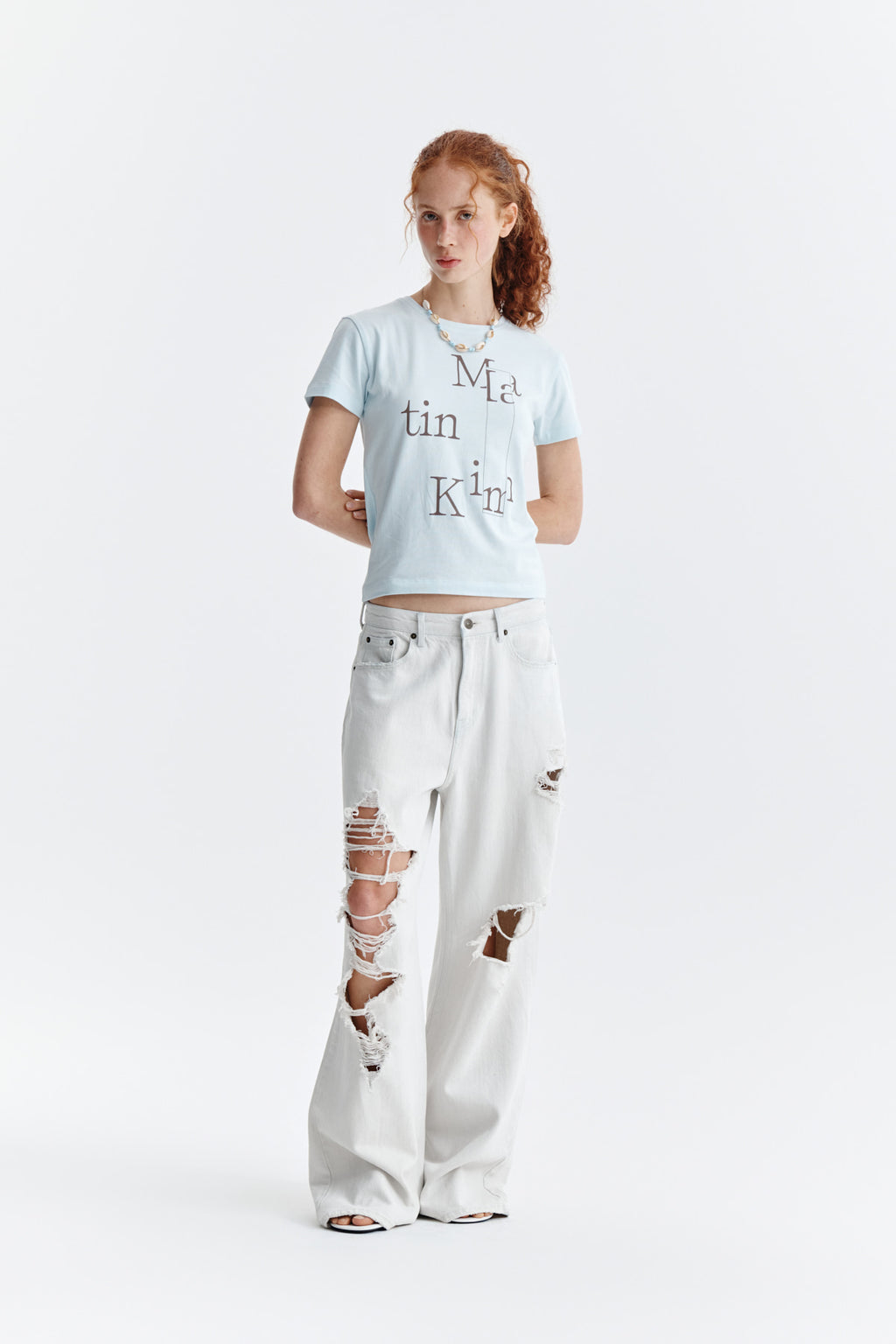 Matin Kim - Patchwork Graphic Printing Logo Top (Light Blue) product image 9 | TRAB K-Fashion Australia