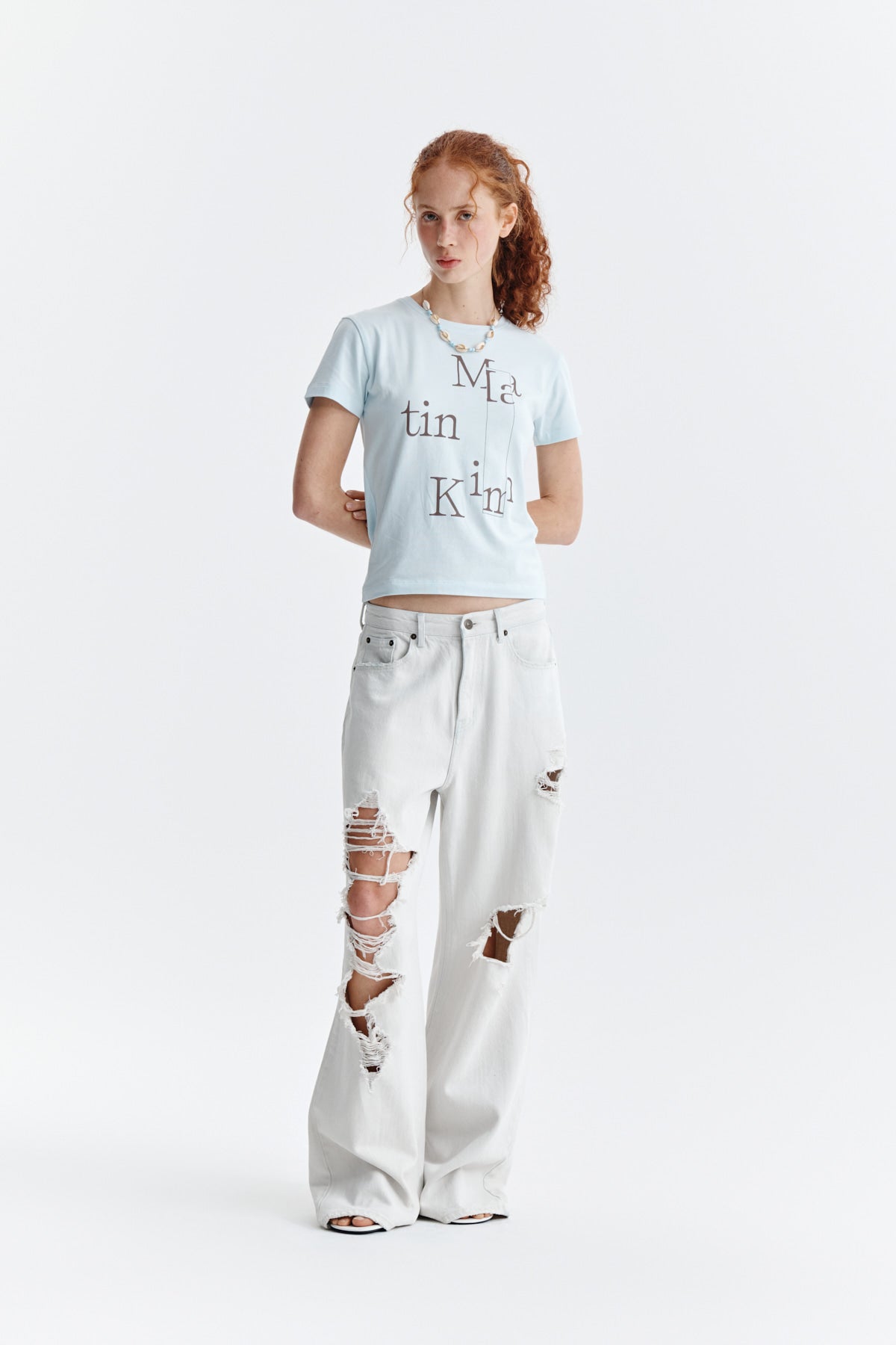 Matin Kim - Patchwork Graphic Printing Logo Top (Light Blue) product image 9 | TRAB K-Fashion Australia