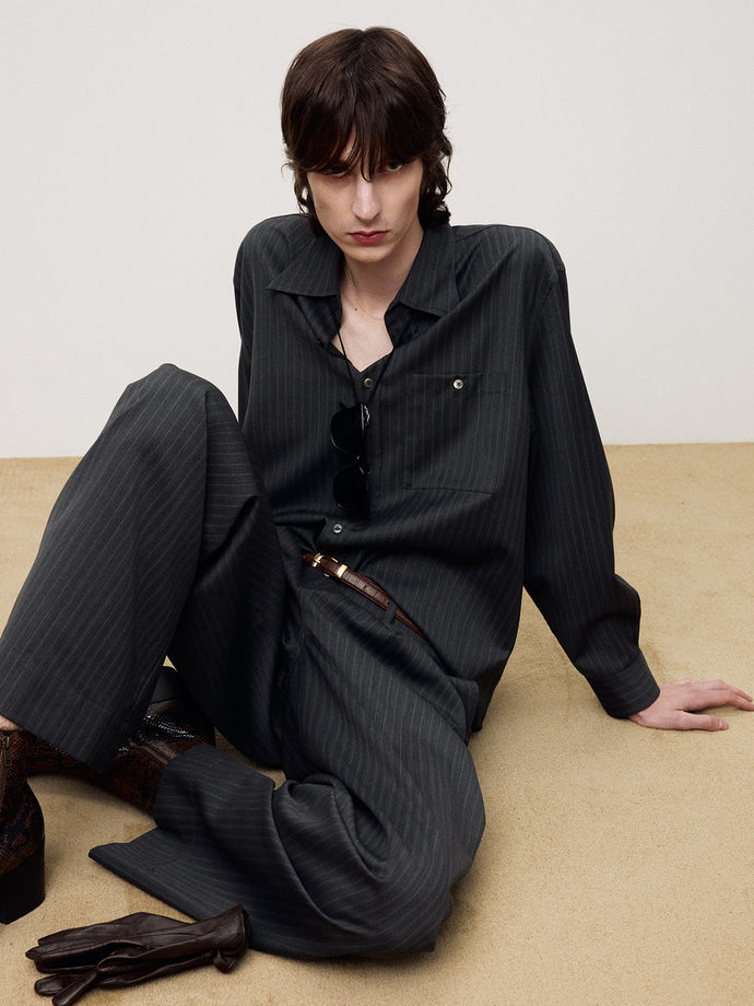 Tonywack - Wool Striped Relaxed Shirt (Grey Pinstripe) product image 1 | TRAB K-Fashion Australia
