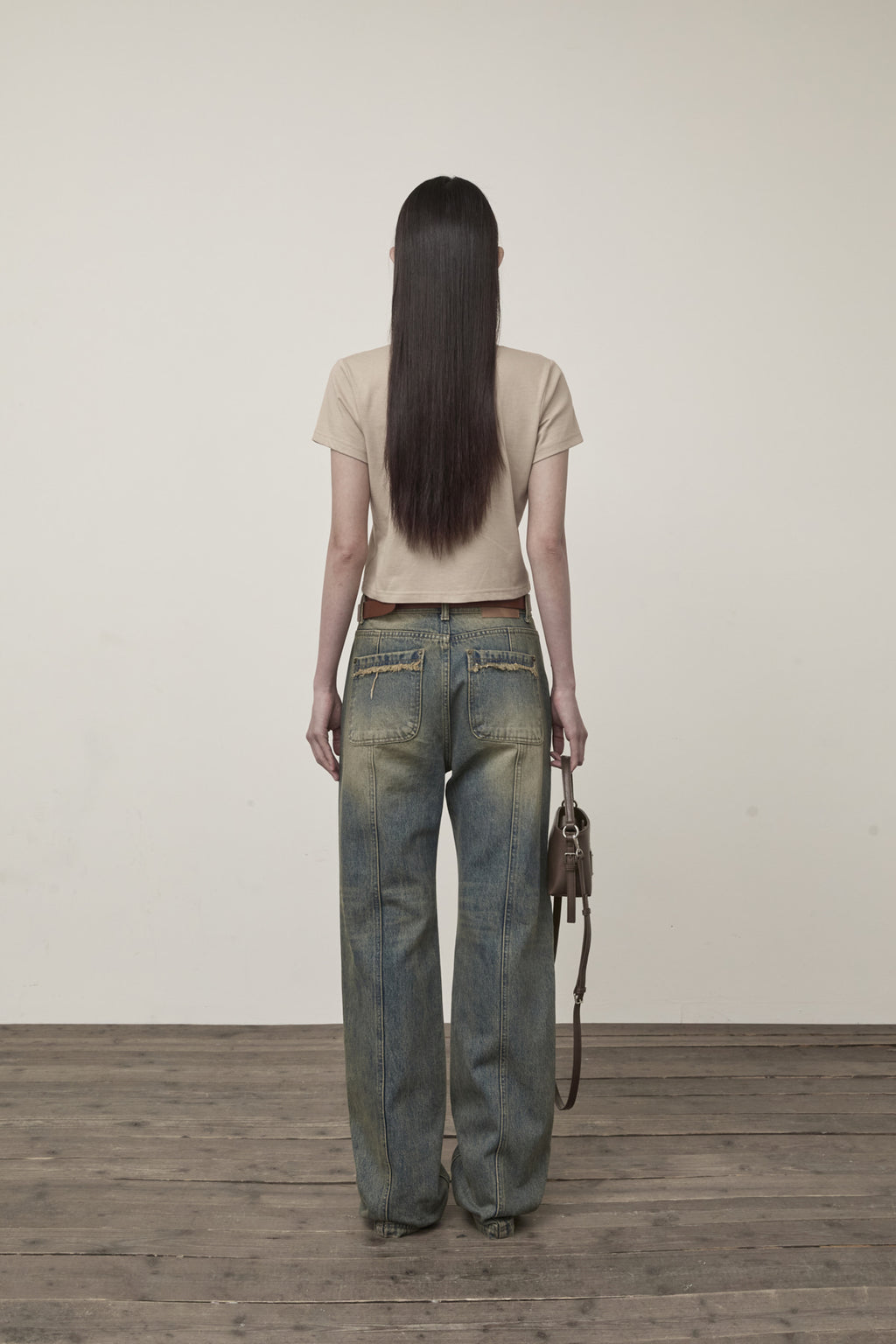 Matin Kim - Stamp Logo Graphic Crop Top (Beige) product image 8 | TRAB K-Fashion Australia