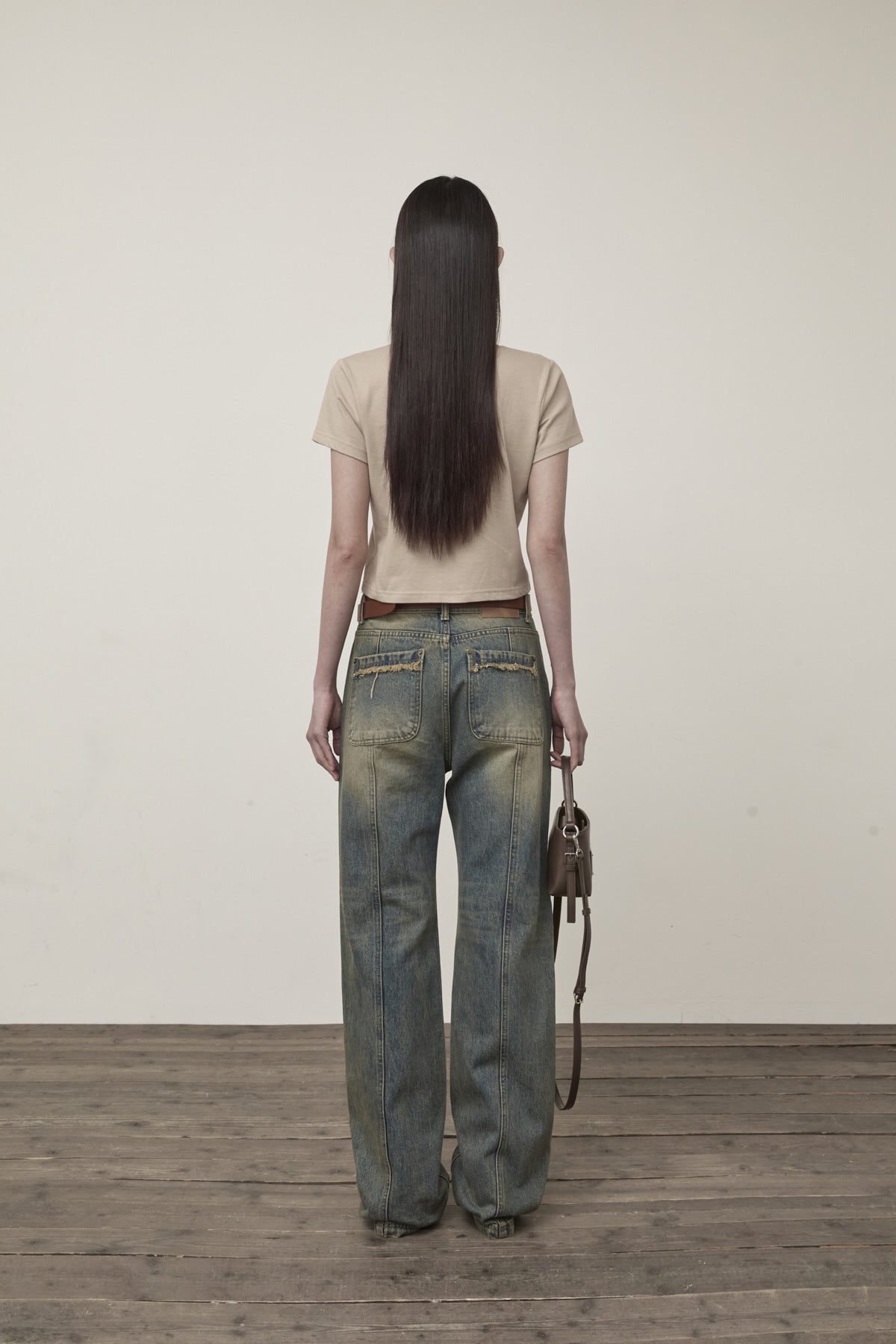 Matin Kim - Stamp Logo Graphic Crop Top (Beige) product image 8 | TRAB K-Fashion Australia