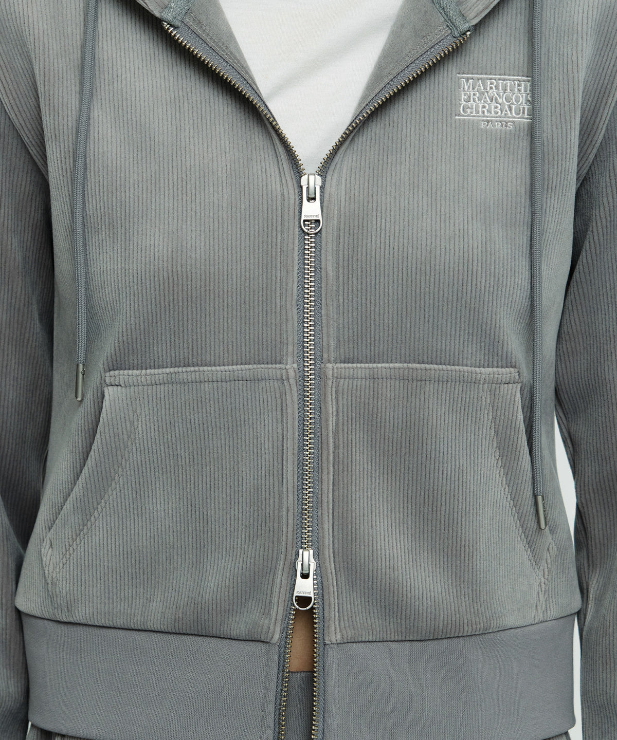 Marithe & Francois Girbaud - Small Classic Logo Slim Fit Velour Crop Hoodie Zipup (Gray) product image 4 | TRAB K-Fashion Australia