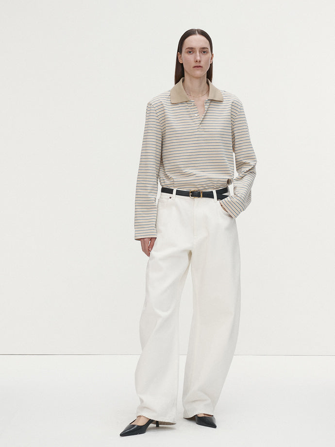 Tonywack - Striped Cotton Polo T-Shirt (Beige Multi Stripe) product image 2 | TRAB K-Fashion Australia