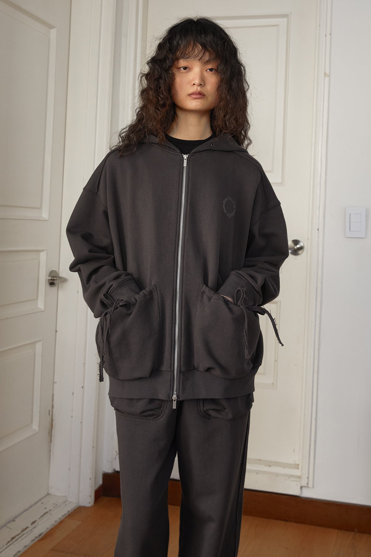 Matin Kim - Volume Pocket Hoody Zip Up (Charcoal) product image 13 | TRAB K-Fashion Australia