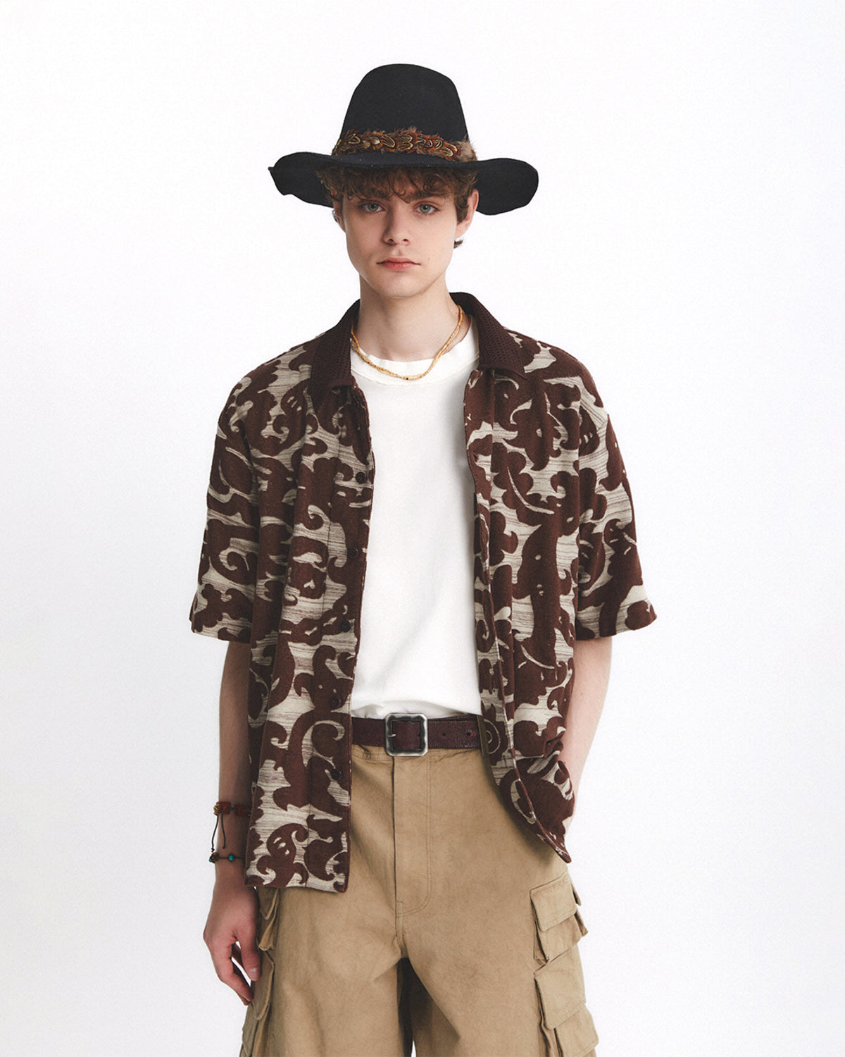 Eastlogue - Textured Collar Shirt (Brown Jacquard) product image 2 | TRAB K-Fashion Australia