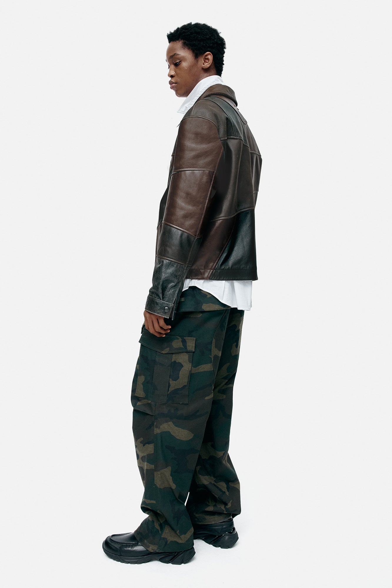 Andersson Bell - Unisex Patchwork Leather Jacket (Black/Brown) product image 3 | TRAB K-Fashion Australia