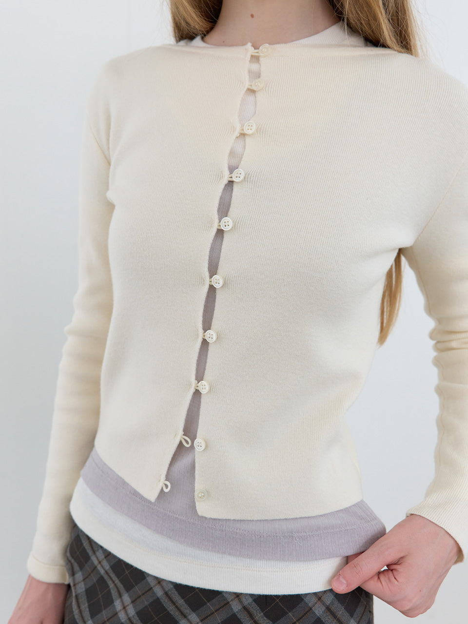 Kijun - Button Up Knit Top (Ivory) product image 6 | TRAB K-Fashion Australia