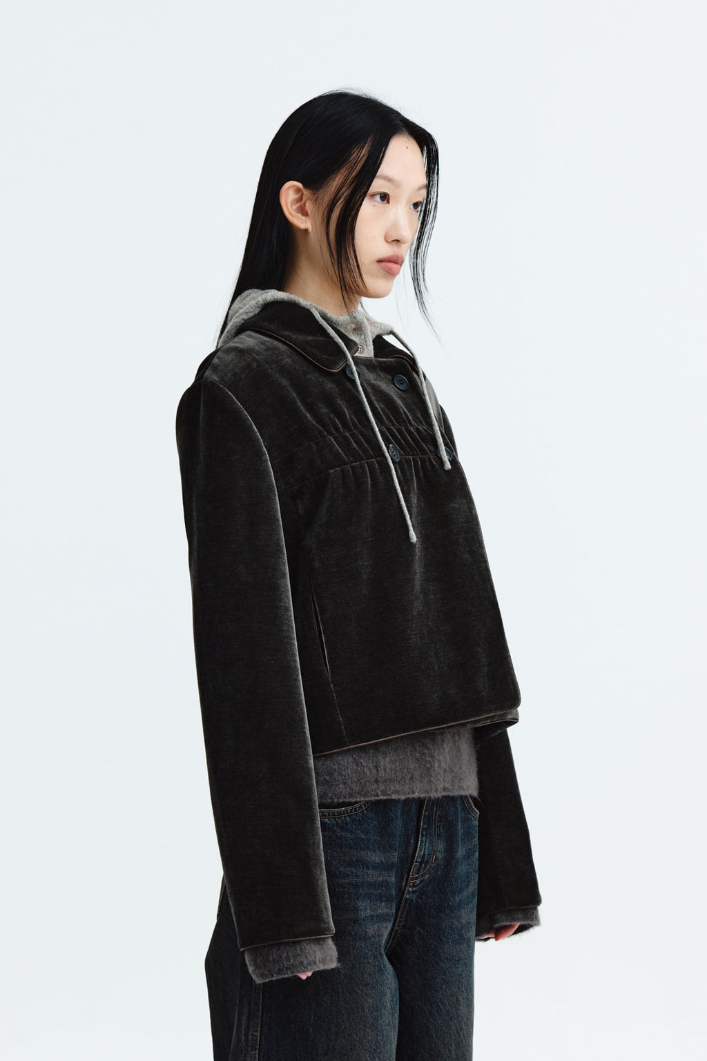 Matin Kim - Velvet Double Crop Jacket (Khaki Brown) product image 9 | TRAB K-Fashion Australia