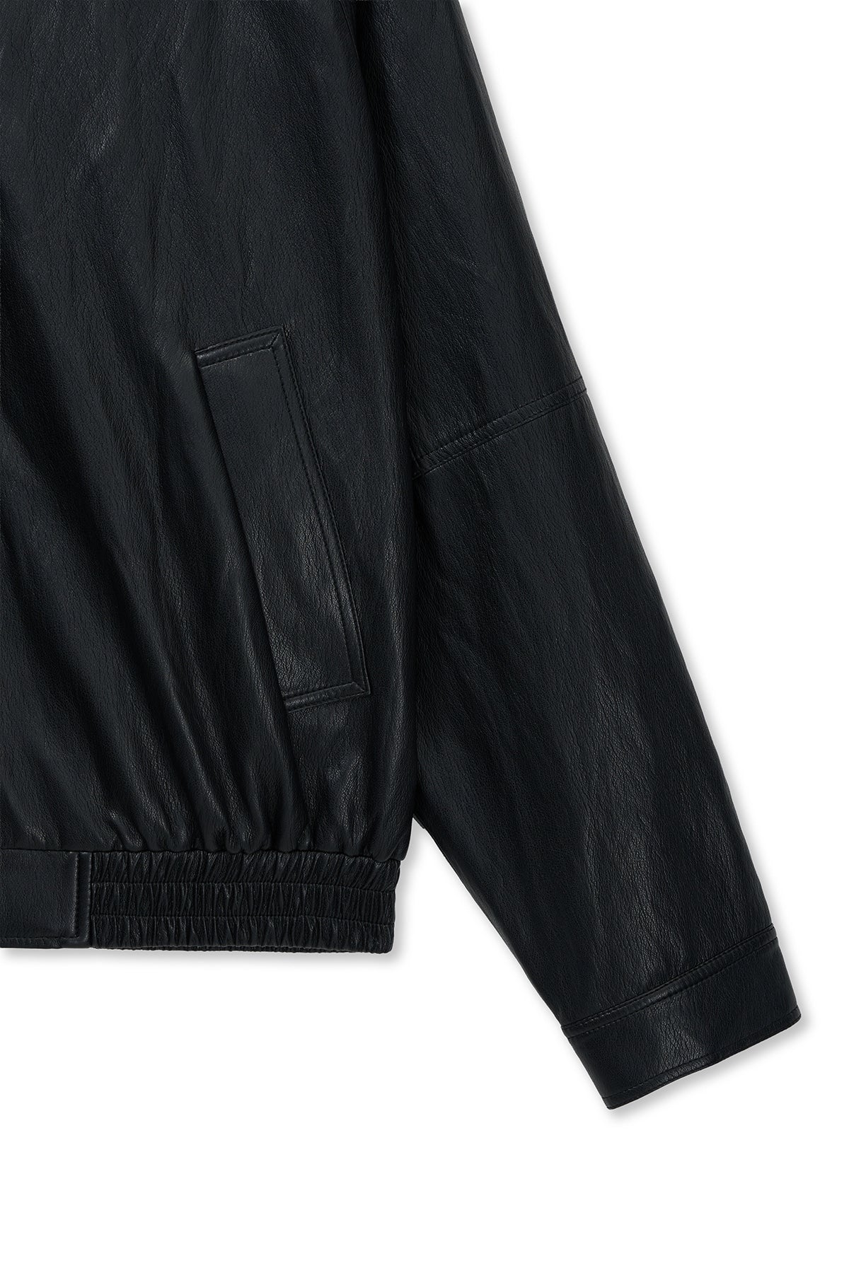 Matin Kim - Small Logo Faux Leather Zip Up Jumper (Black) product image 4 | TRAB K-Fashion Australia