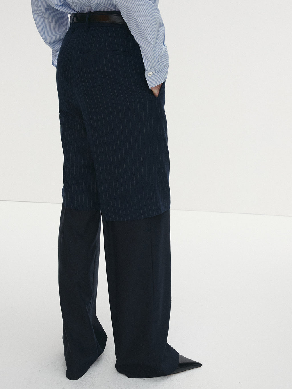 Tonywack - Striped Wool Layered Trousers (Navy Pinstripe) product image 5 | TRAB K-Fashion Australia