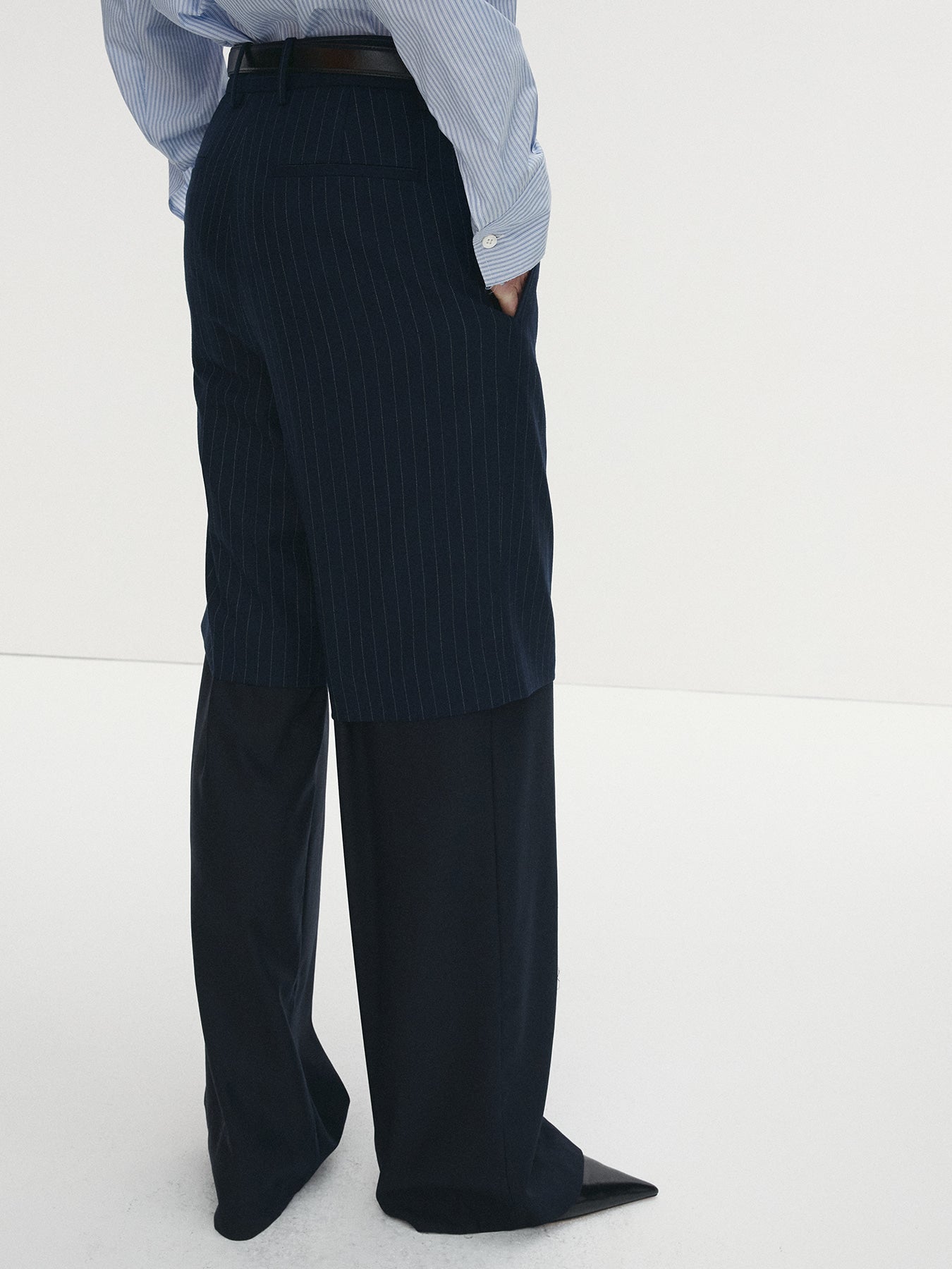 Tonywack - Striped Wool Layered Trousers (Navy Pinstripe) product image 5 | TRAB K-Fashion Australia