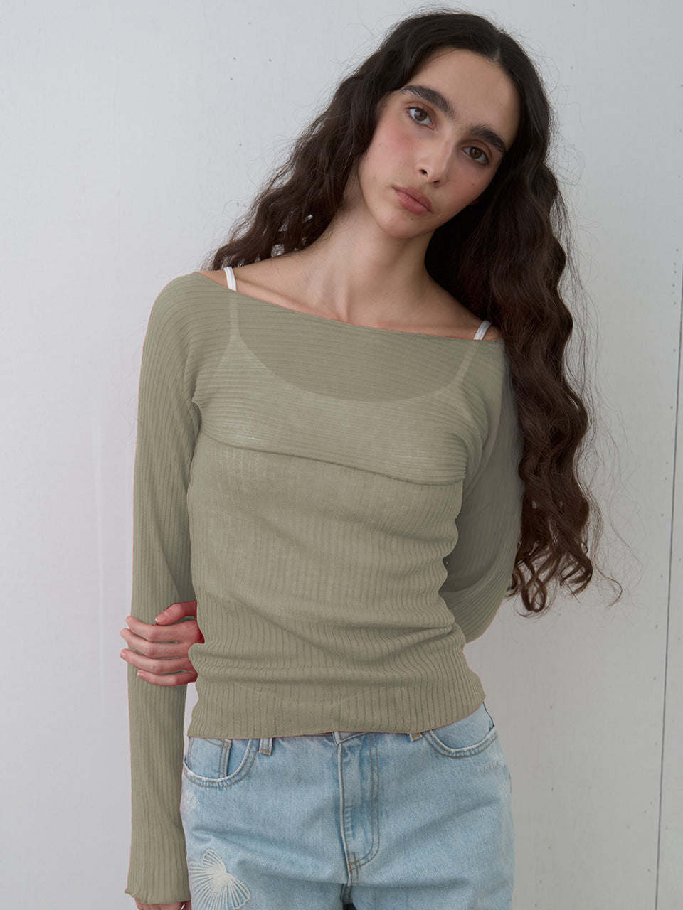Kijun - Sheer Boatneck Knit Sage product image 5 | TRAB K-Fashion Australia