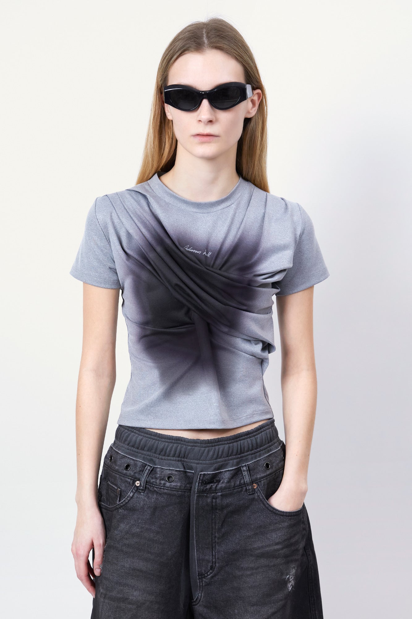 Andersson Bell - Gathered Hoodie Jersey Top (Grey) product image 7 | TRAB K-Fashion Australia