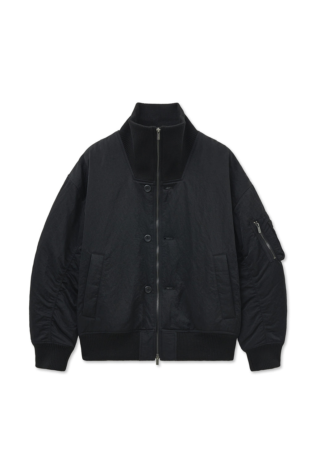 Matin Kim - High Neck Button Point Zip Up Jumper (Black) product image 1 | TRAB K-Fashion Australia