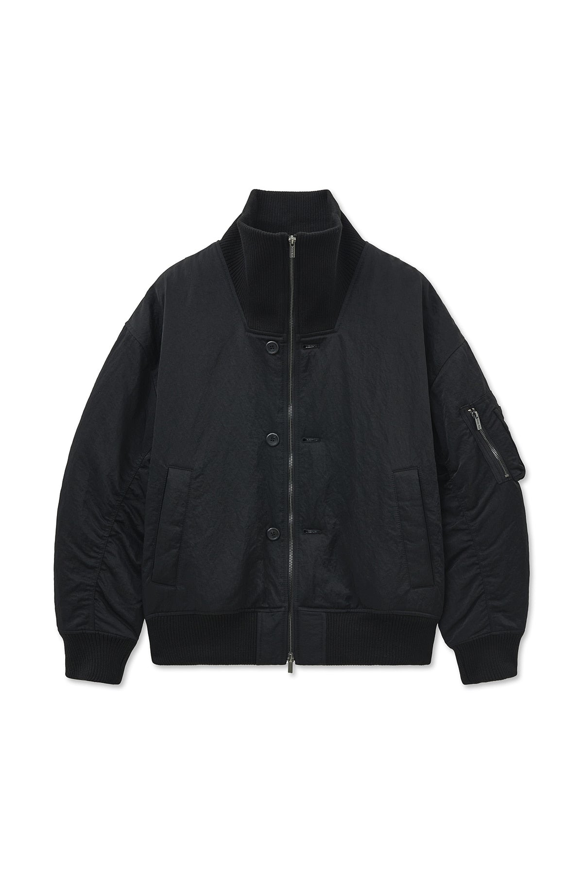 Matin Kim - High Neck Button Point Zip Up Jumper (Black) product image 1 | TRAB K-Fashion Australia