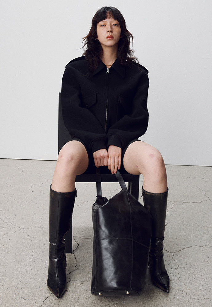 Tonywack - Felted Wool Epaulet Bomber Jacket (Black) product image 4 | TRAB K-Fashion Australia