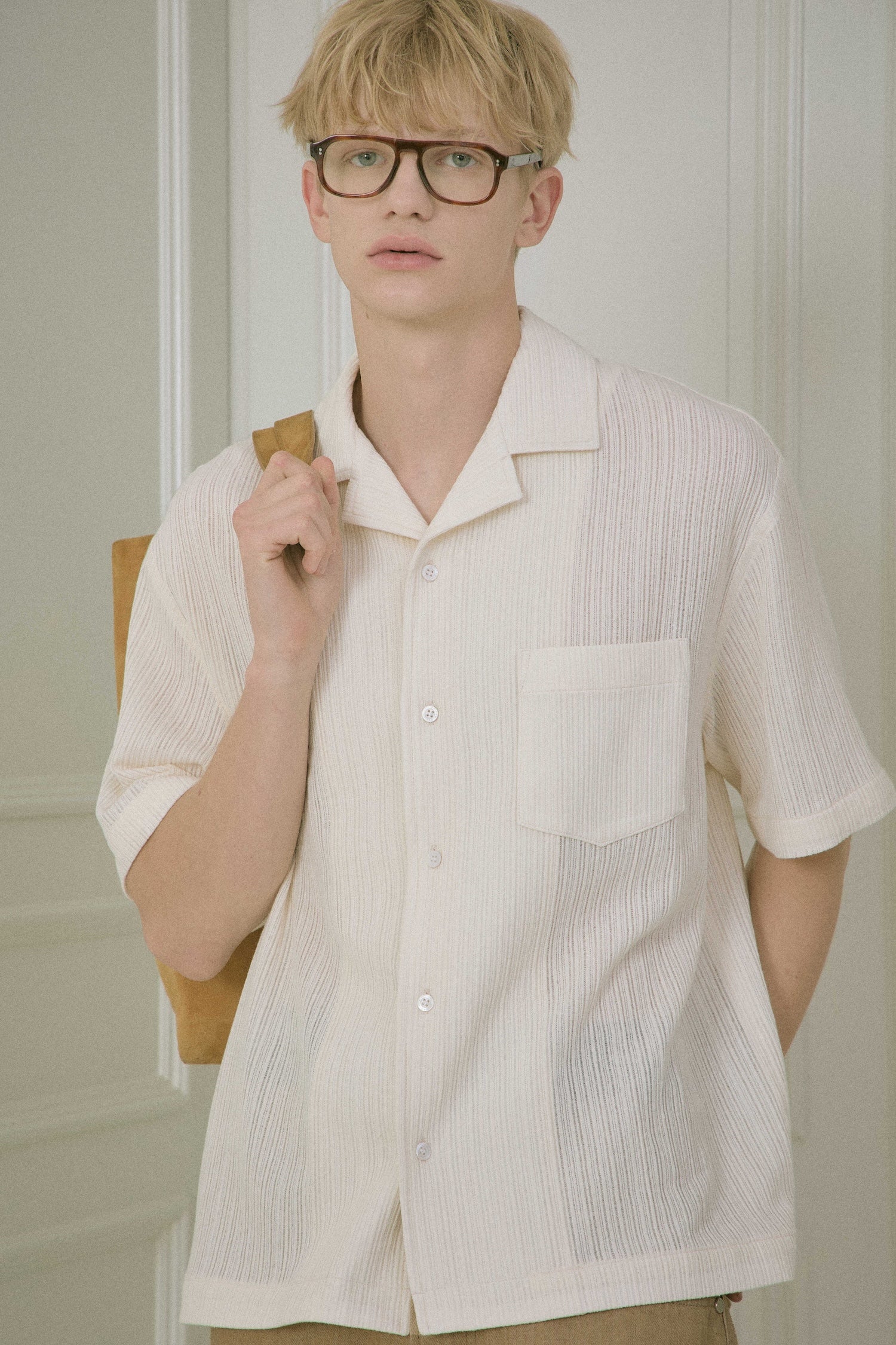 STU - Back Raglan Embo Stripe Shirt (Ivory) product image 12 | TRAB K-Fashion Australia