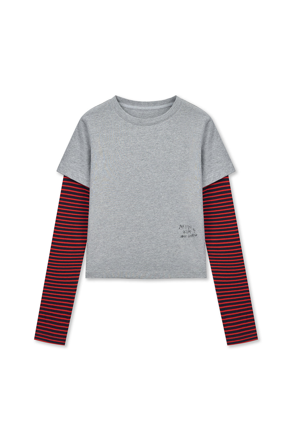 Matin Kim - Graffiti Logo Stripe Layered Top (Grey) product image 2 | TRAB K-Fashion Australia