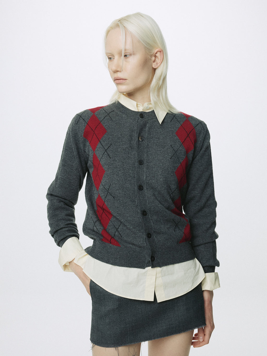 Tonywack - Merino Wool Argyle Cardigan (Grey/Red) product image 7 | TRAB K-Fashion Australia