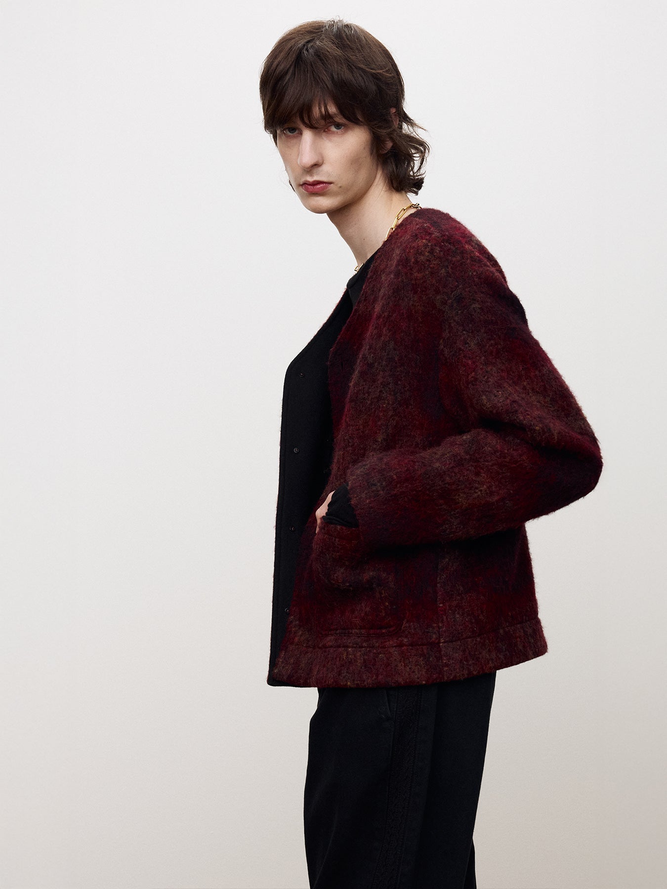 Tonywack - Mohair V-Neck Blouson Italian Fabric (Dark Red) product image 1 | TRAB K-Fashion Australia