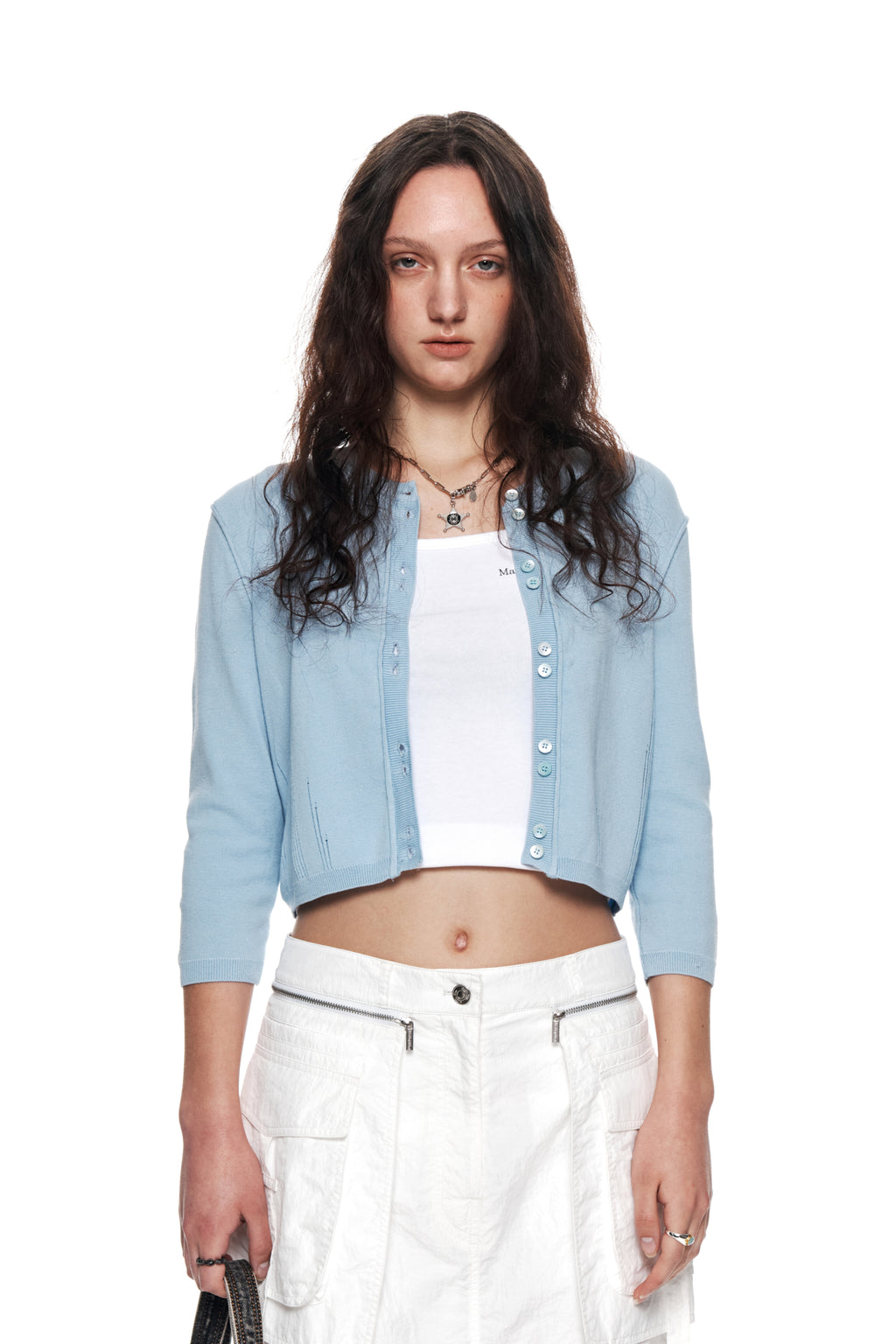 Matin Kim - Three Quarter Sleeve Round Cardigan (Sky) product image 10 | TRAB K-Fashion Australia