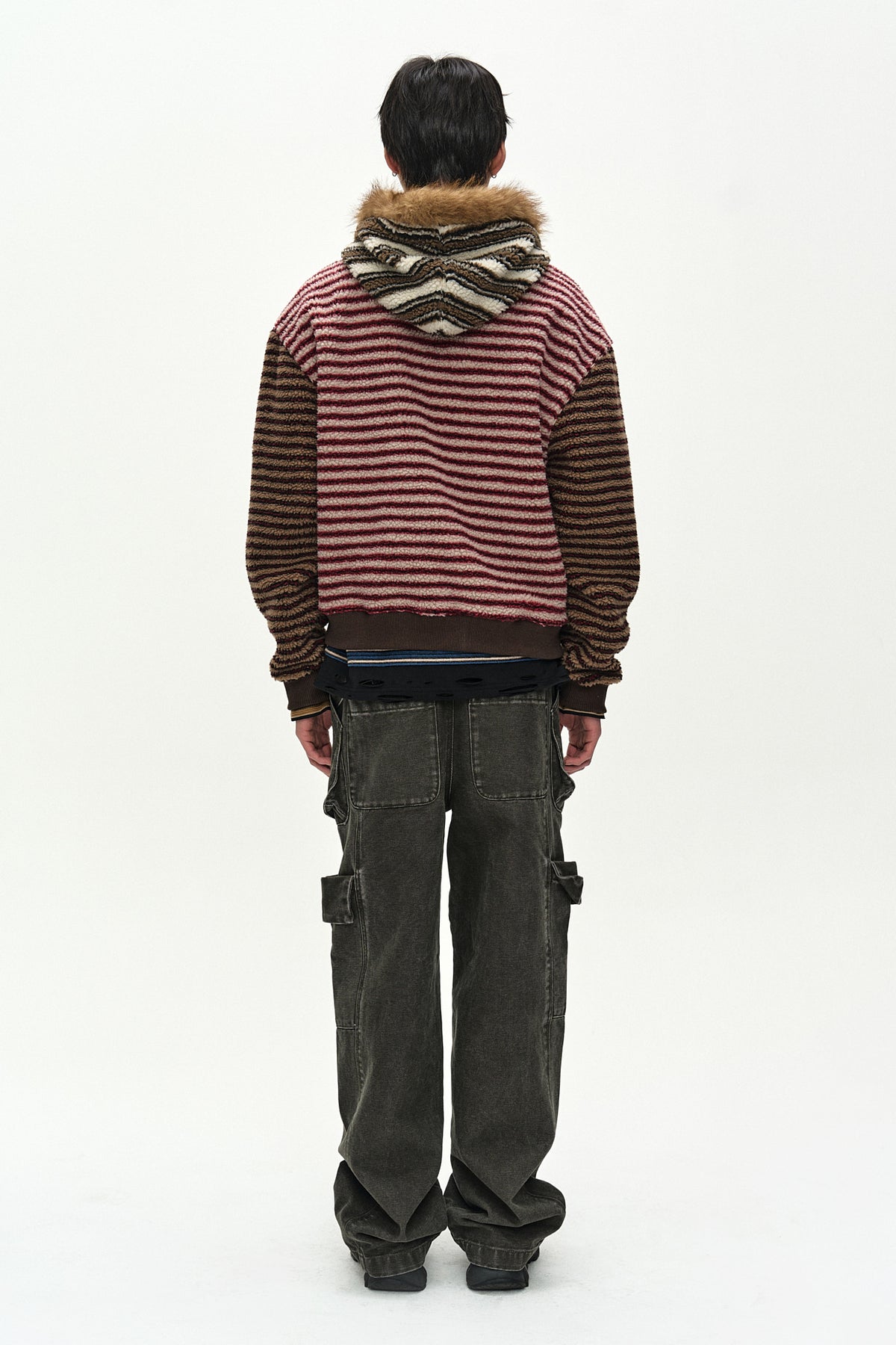 Andersson Bell - Unisex Stripe Patchwork Fleece Hoodie Zip-Up (Multi) product image 3 | TRAB K-Fashion Australia