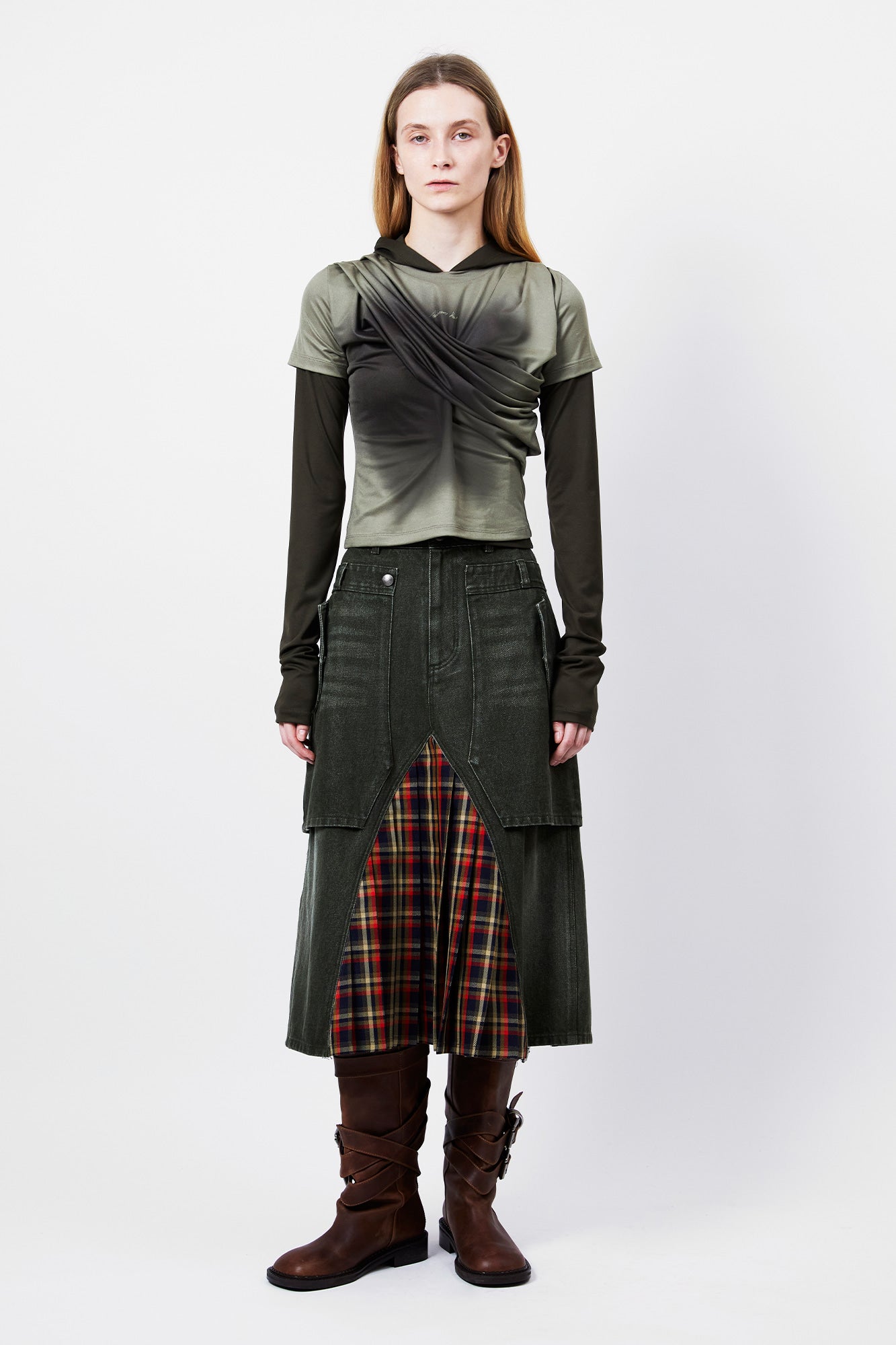 Andersson Bell - Raptor Layered Pleats Skirt (Washed Green) product image 4 | TRAB K-Fashion Australia