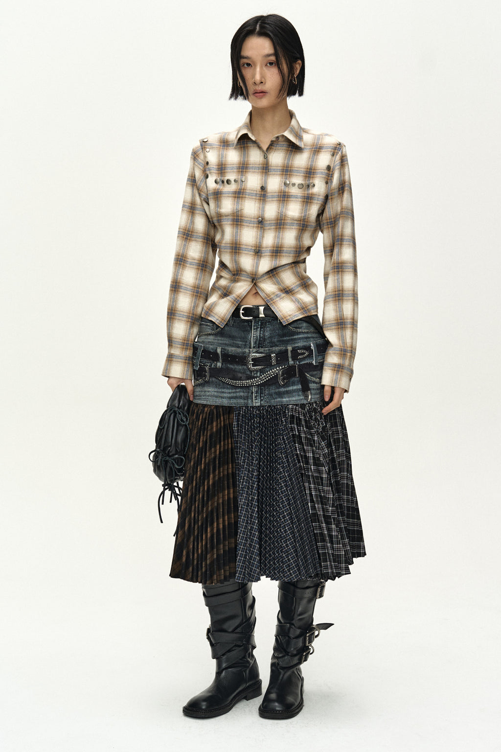 Andersson Bell - Check Studded Contour Shirt (Beige) product image 2 | TRAB K-Fashion Australia