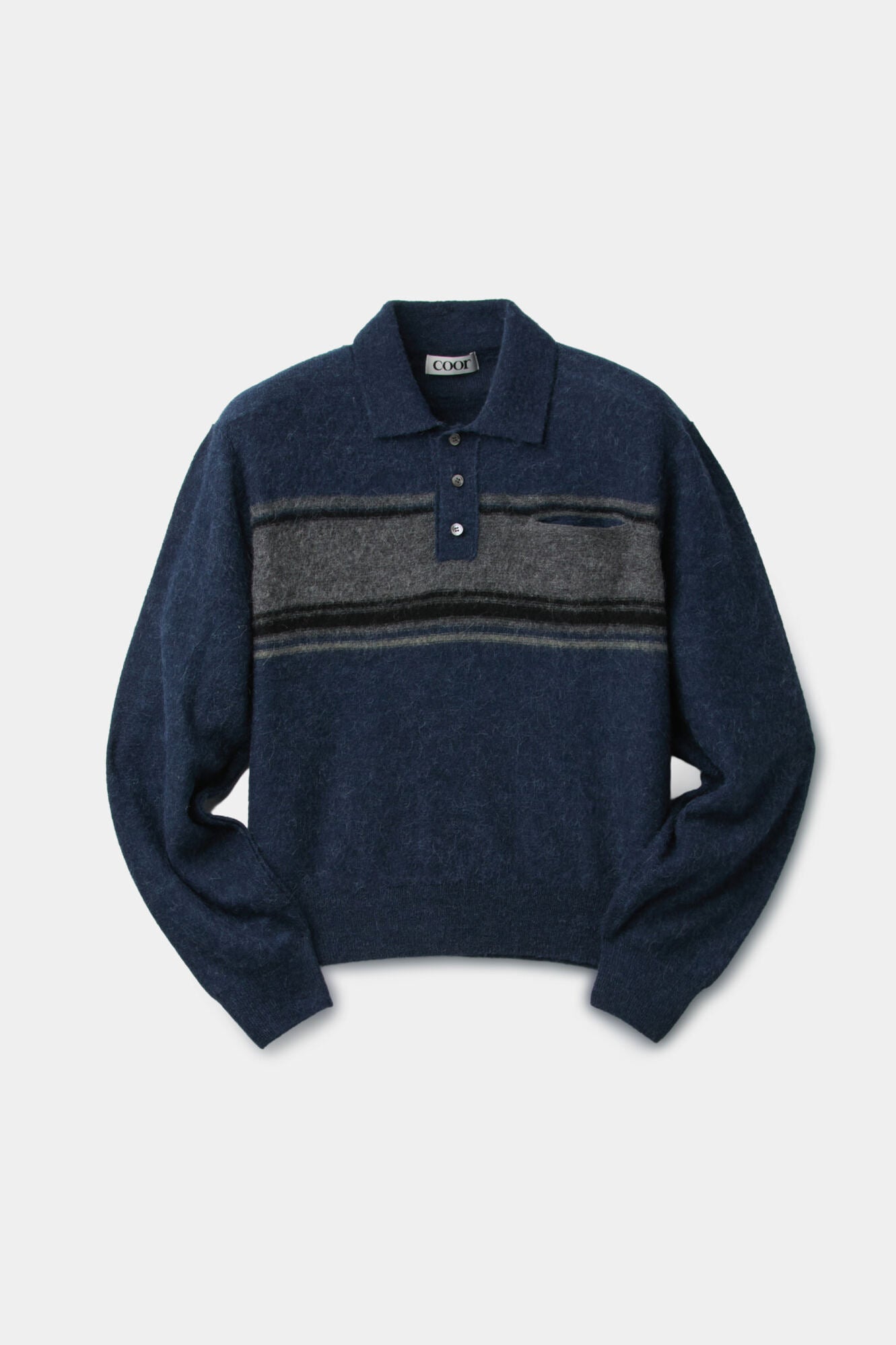 Coor - Alpaca Blend Striped Polo Sweater (Navy) product image 1 | TRAB K-Fashion Australia
