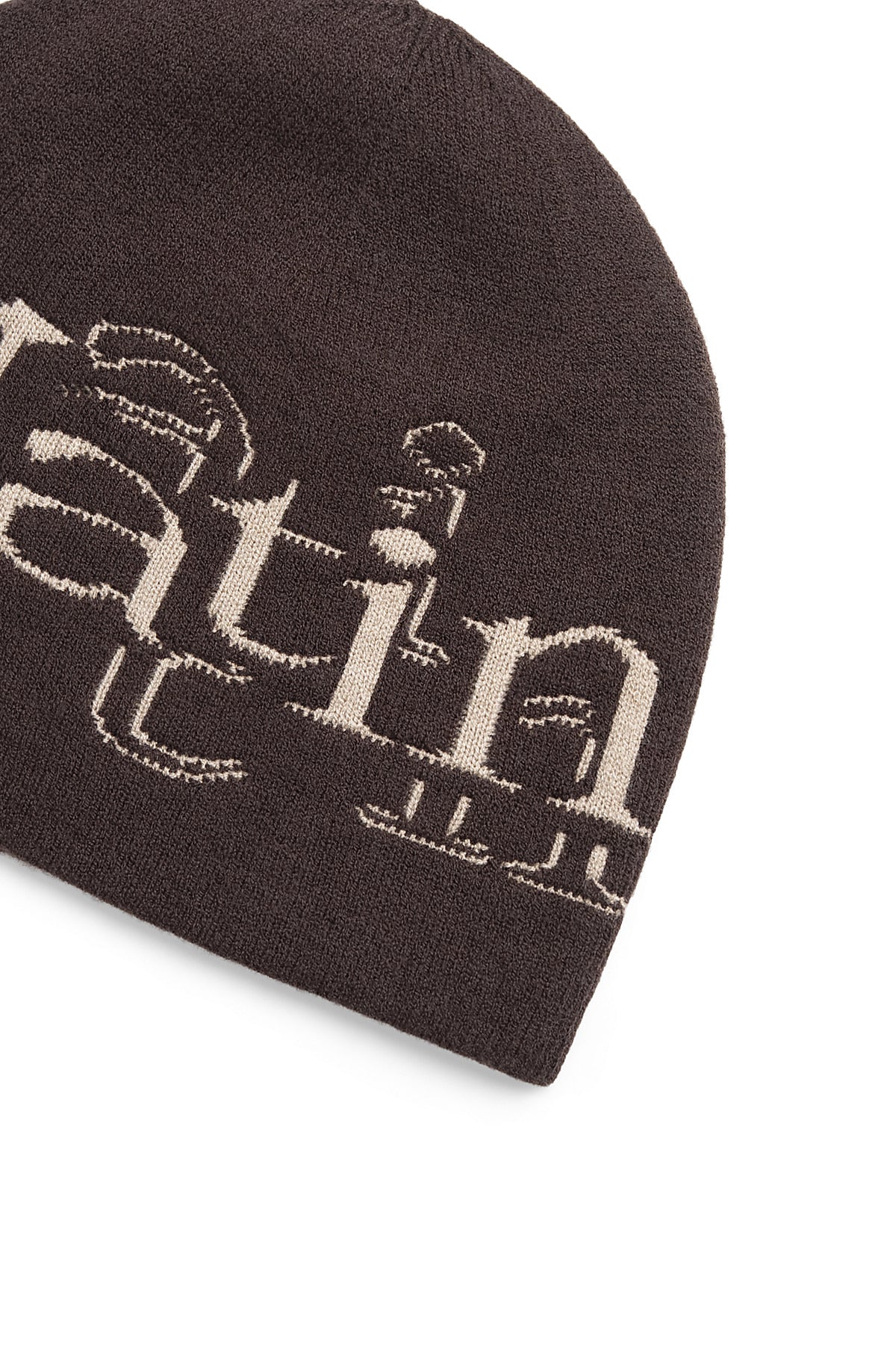 Matin Kim - Stroke Logo Jacquard Beanie (Brown) product image 3 | TRAB K-Fashion Australia