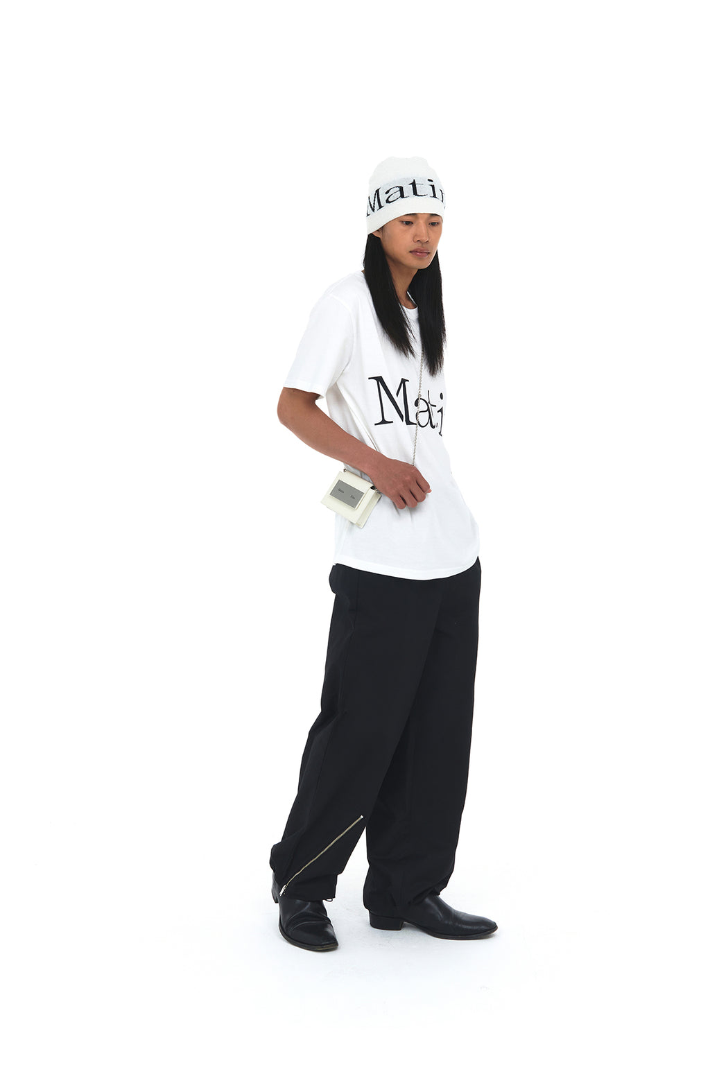 Matin Kim - Logo Jacquard Short Beanie (White) product image 7 | TRAB K-Fashion Australia