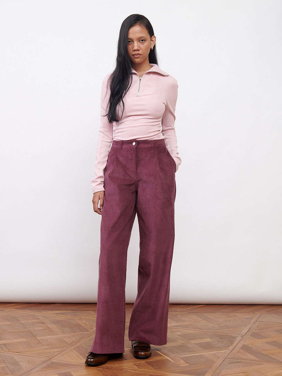 Kijun - Corduroy Wide Tuck Pants (Burgundy) product image 4 | TRAB K-Fashion Australia