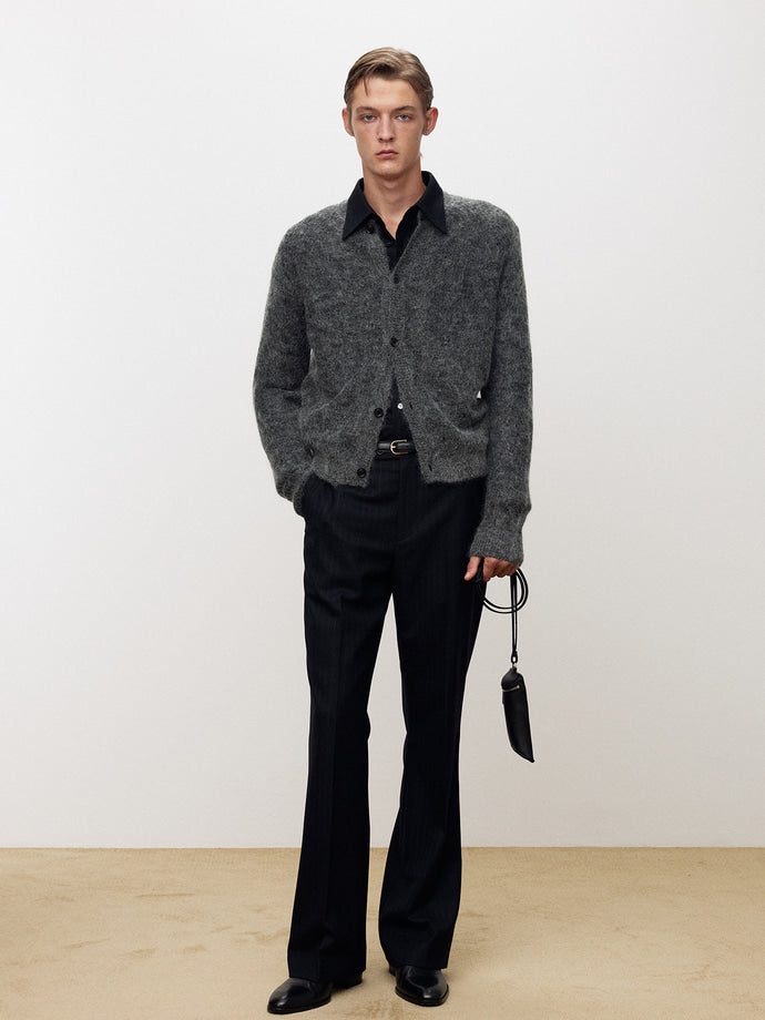 Tonywack - Wool And Mohair Ribbed Mesh Cardigan (Melange Grey) product image 2 | TRAB K-Fashion Australia