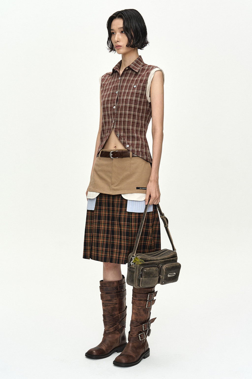 Andersson Bell - [Pre-Order – Ships June 8] Check Sleeveless Shirt (Brown) product image 3 | TRAB K-Fashion Australia