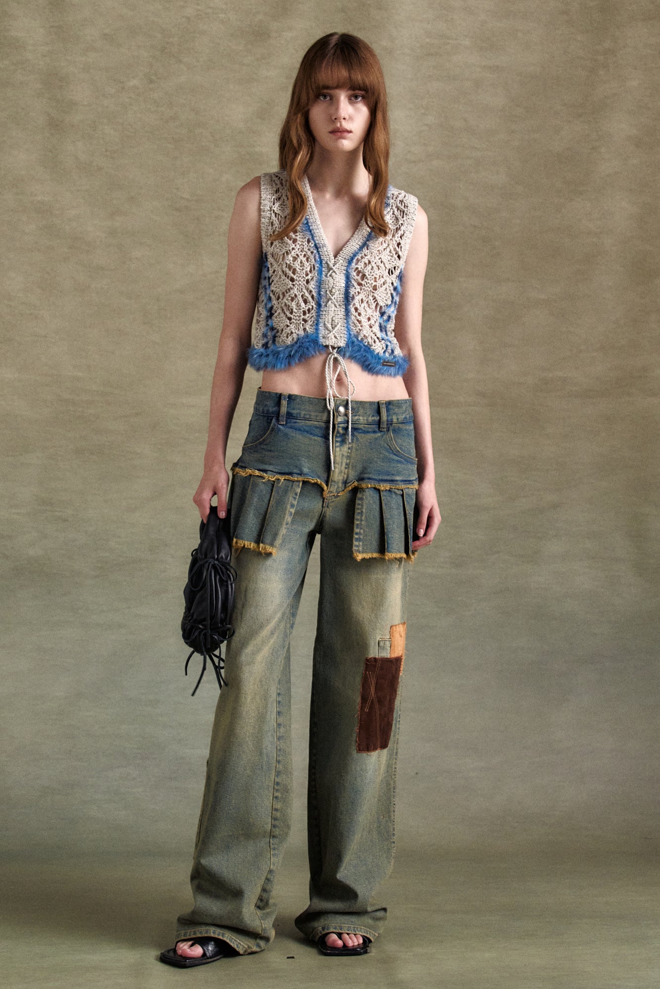 Andersson Bell - Patchwork Denim Pleats Skirt Jeans (Washed Blue) product image 2 | TRAB K-Fashion Australia