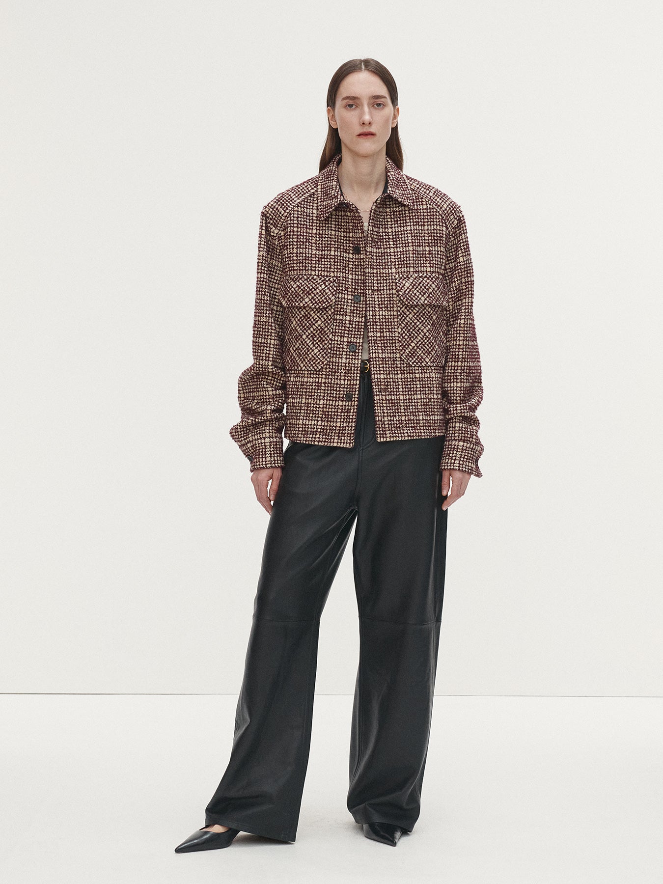 Tonywack - Checked Wool Tweed Shirt Jacket Italian Fabric (Burgundy/Ecru) product image 2 | TRAB K-Fashion Australia
