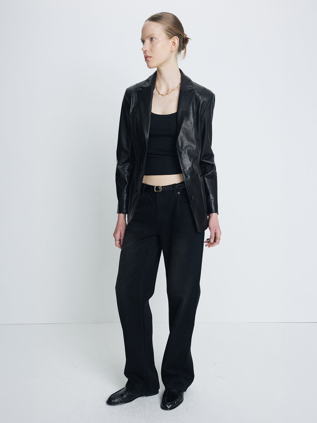 Tonywack - Vegetable Lamb Leather Fitted Blazer Jacket (Black) product image 6 | TRAB K-Fashion Australia