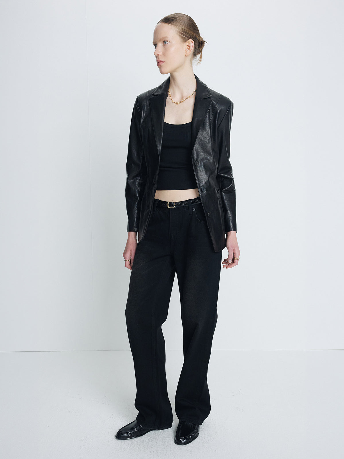 Tonywack - Vegetable Lamb Leather Fitted Blazer Jacket (Black) product image 6 | TRAB K-Fashion Australia