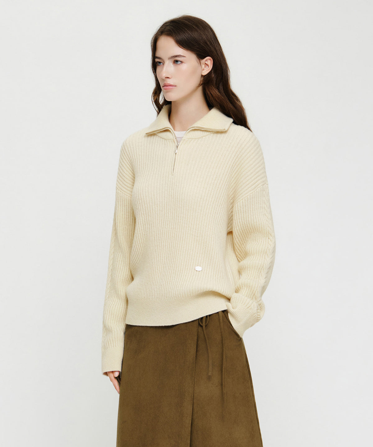 Marithe & Francois Girbaud - Cable Point Half Zip-up Knit (Ivory) product image 2 | TRAB K-Fashion Australia
