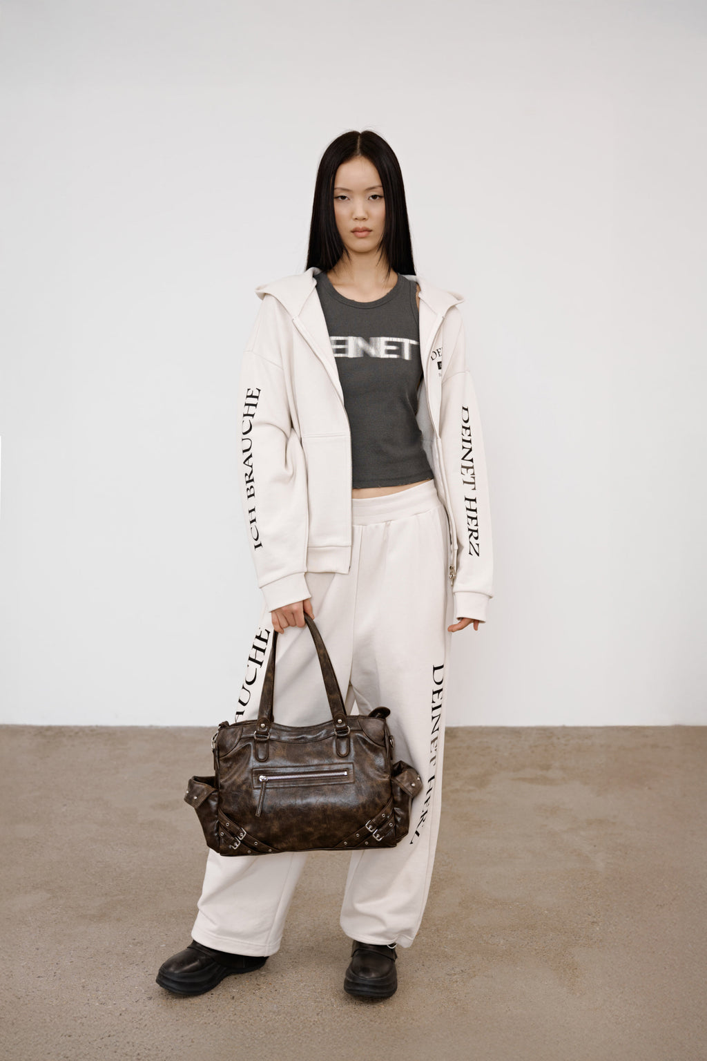 Deinet - German Lettering Hoodie Zip-Up (Ivory) product image 6 | TRAB K-Fashion Australia