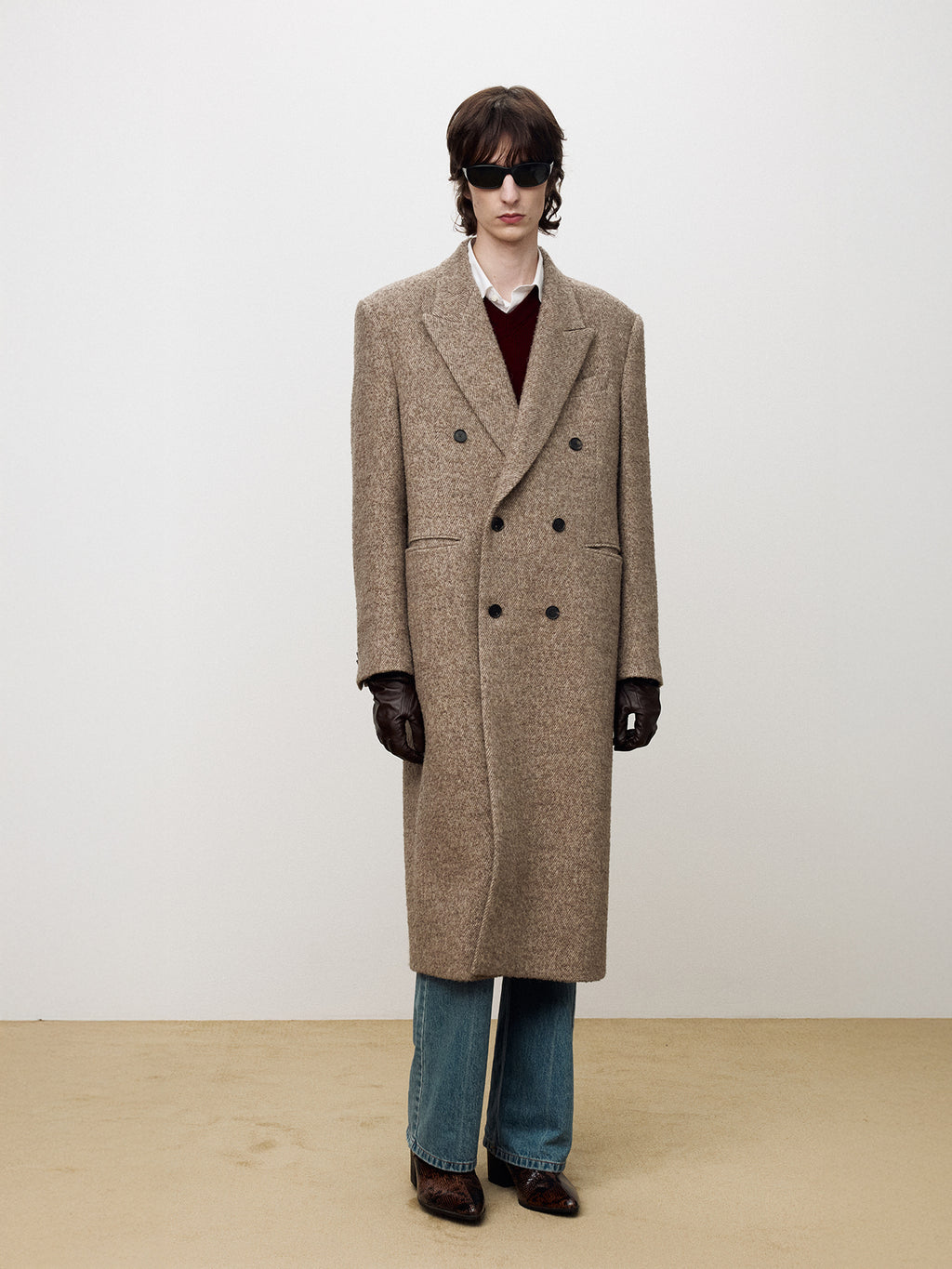 Tonywack - Textured Wool And Alpaca Double-Breasted Coat (Beige) product image 3 | TRAB K-Fashion Australia