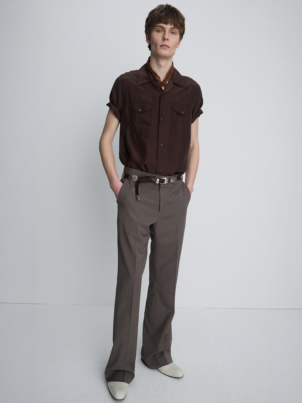 Tonywack - Tropical Wool Flared Trousers (Taupe) product image 1 | TRAB K-Fashion Australia