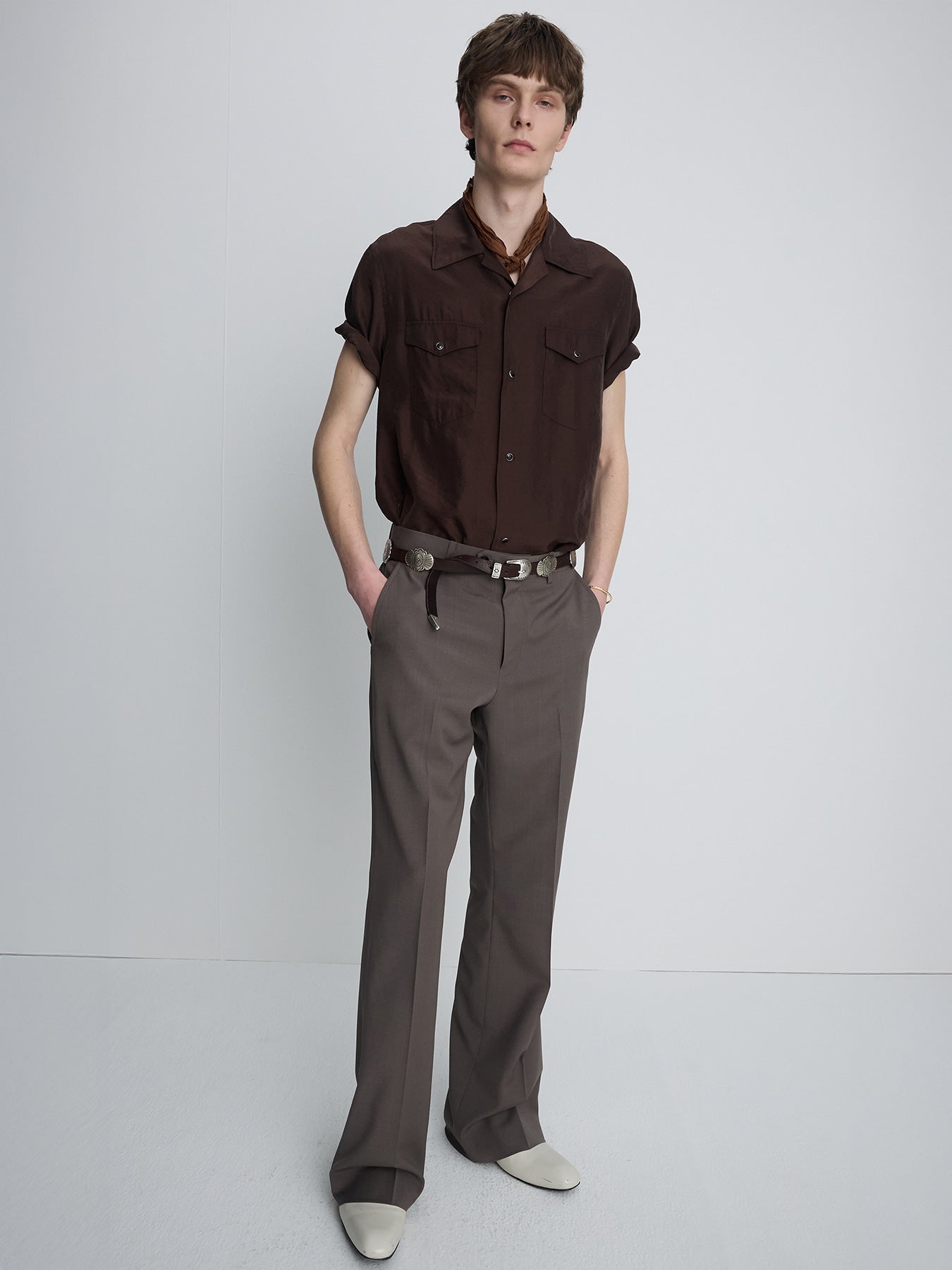 Tonywack - Tropical Wool Flared Trousers (Taupe) product image 1 | TRAB K-Fashion Australia