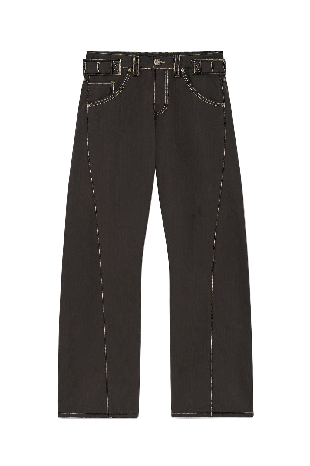 Matin Kim - Waist Buckle Curved Twill Denim Pants (Charcoal) product image 1 | TRAB K-Fashion Australia
